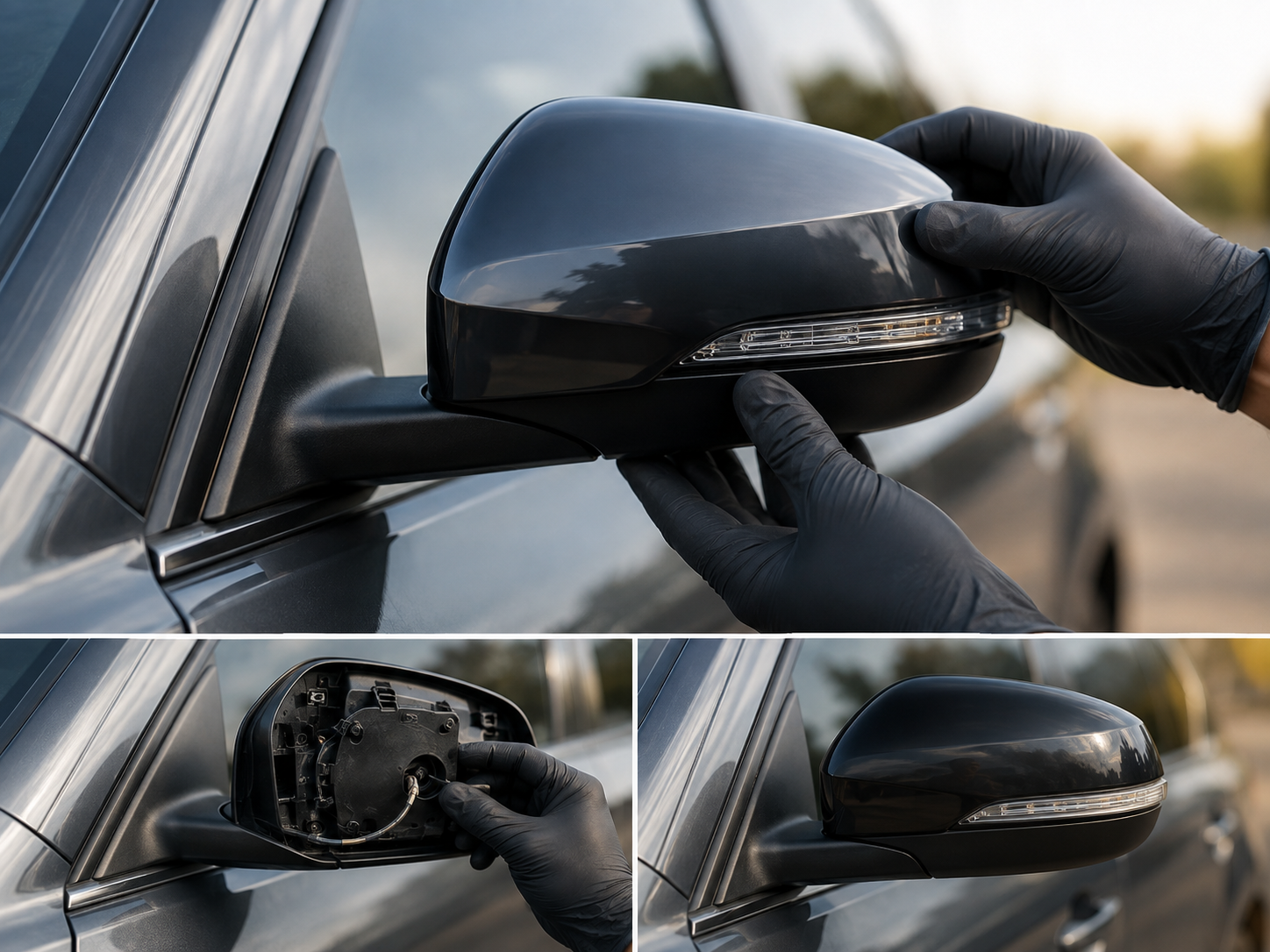 Complete car mirror housing unit ready for fitting