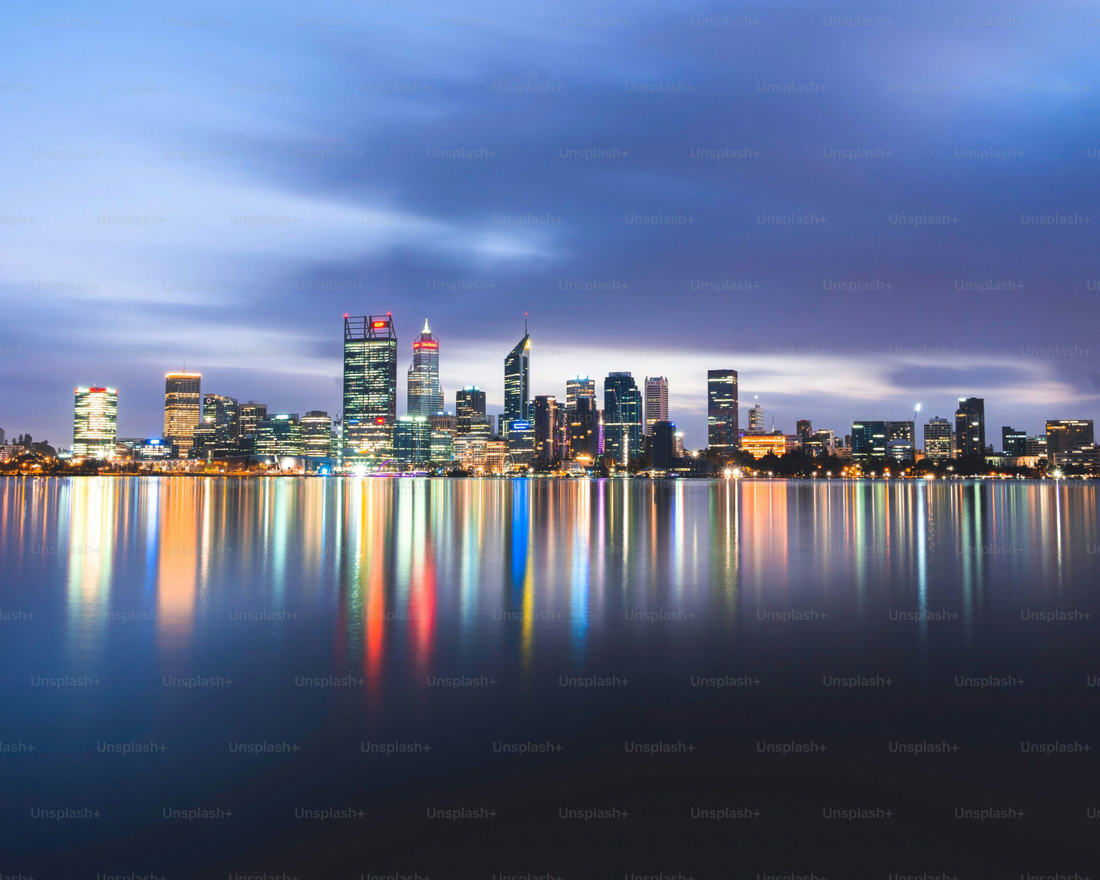 Perth skyline at night showing mobile car mirror replacement service area